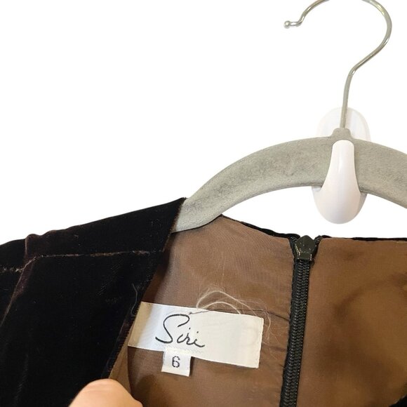 Neiman Marcus Siri‎ 90s Vintage Brown Velvet Striped Silk Empire Mini Dress 6 - Picture 5 of 6